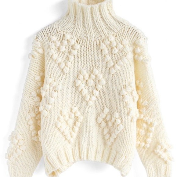 Chicwish Sweaters - Chicwish Knit Your Love Heart Turtleneck Sweater